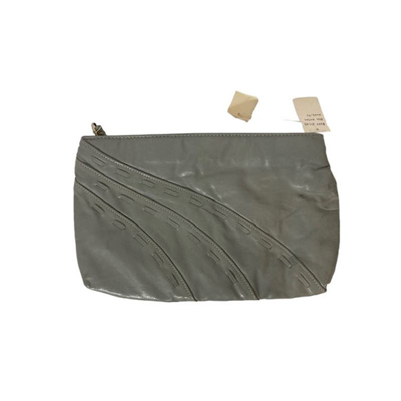 Vtg 80s DEADSTOCK Gray Vinyl Clutch w ASYMMETRICAL Pattern & DETACHABLE Strap - Picture 3 of 9